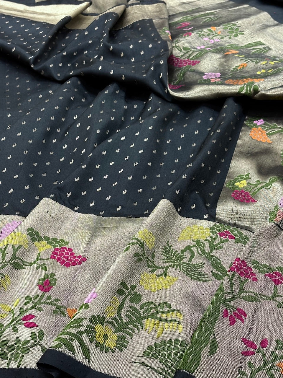 Black Pure Banarasi Ektara  Silk Handwoven Saree