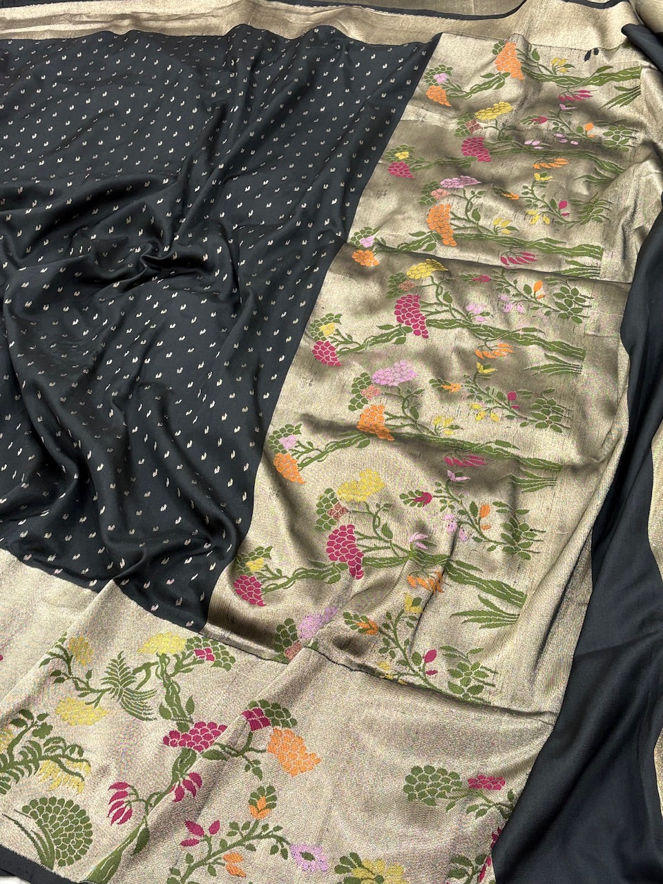 Black Pure Banarasi Ektara  Silk Handwoven Saree