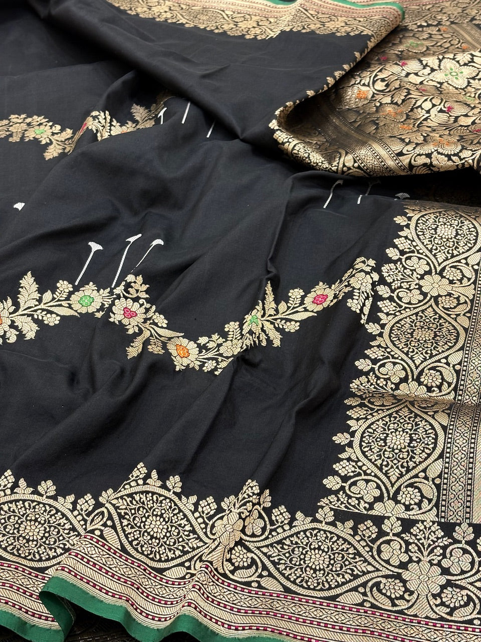 Black Pure Banarasi Ektara  Silk Handwoven Saree