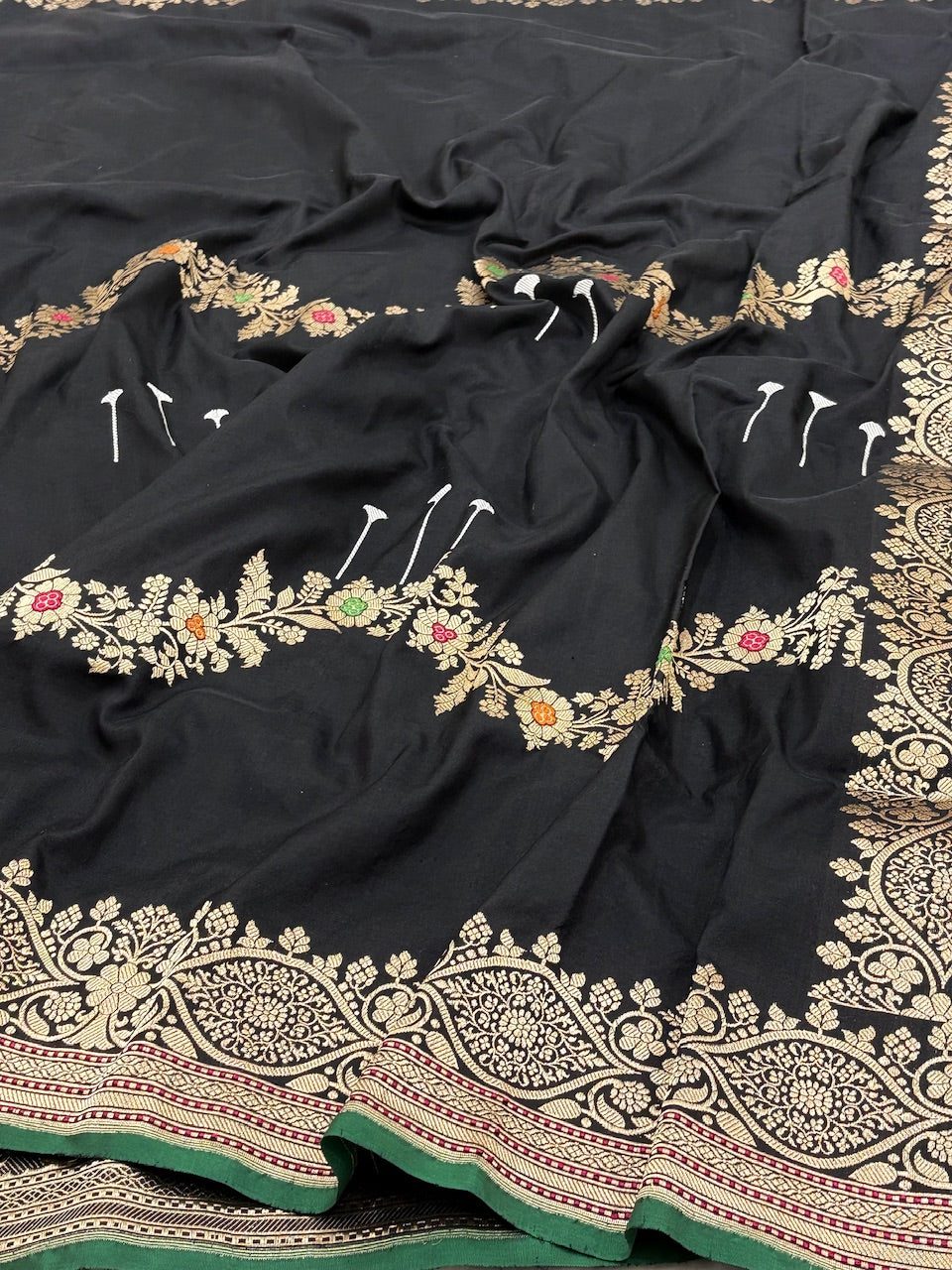 Black Banarasi Pure Katan Silk Handwoven Saree