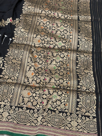 Black Banarasi Pure Katan Silk Handwoven Saree
