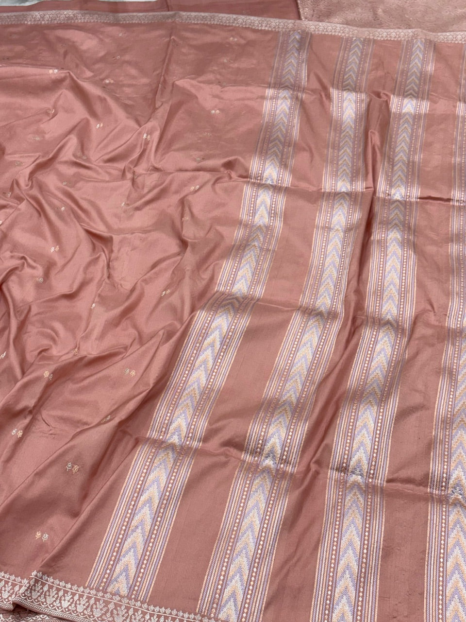 Peach Banarasi Pure Katan Silk Handwoven Saree