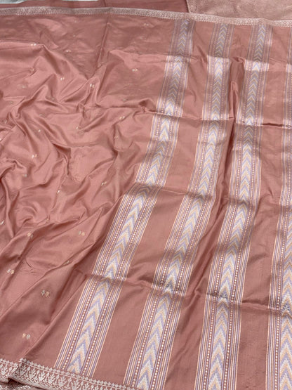 Peach Banarasi Pure Katan Silk Handwoven Saree