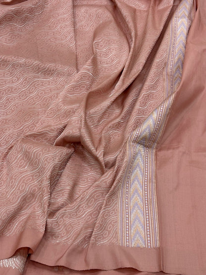 Peach Banarasi Pure Katan Silk Handwoven Saree