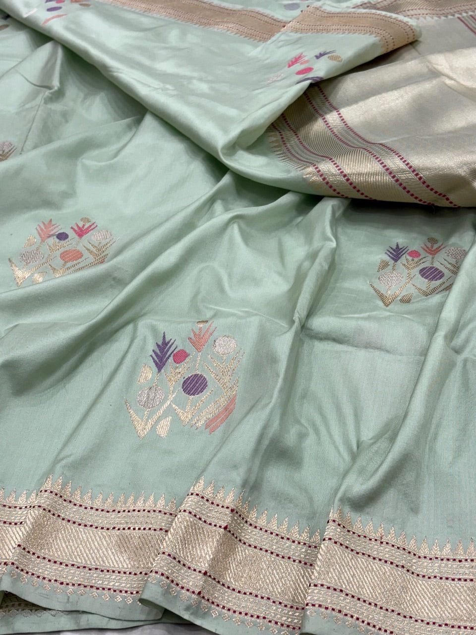 Sea Blue Banarasi Pure Katan Silk Handwoven Saree