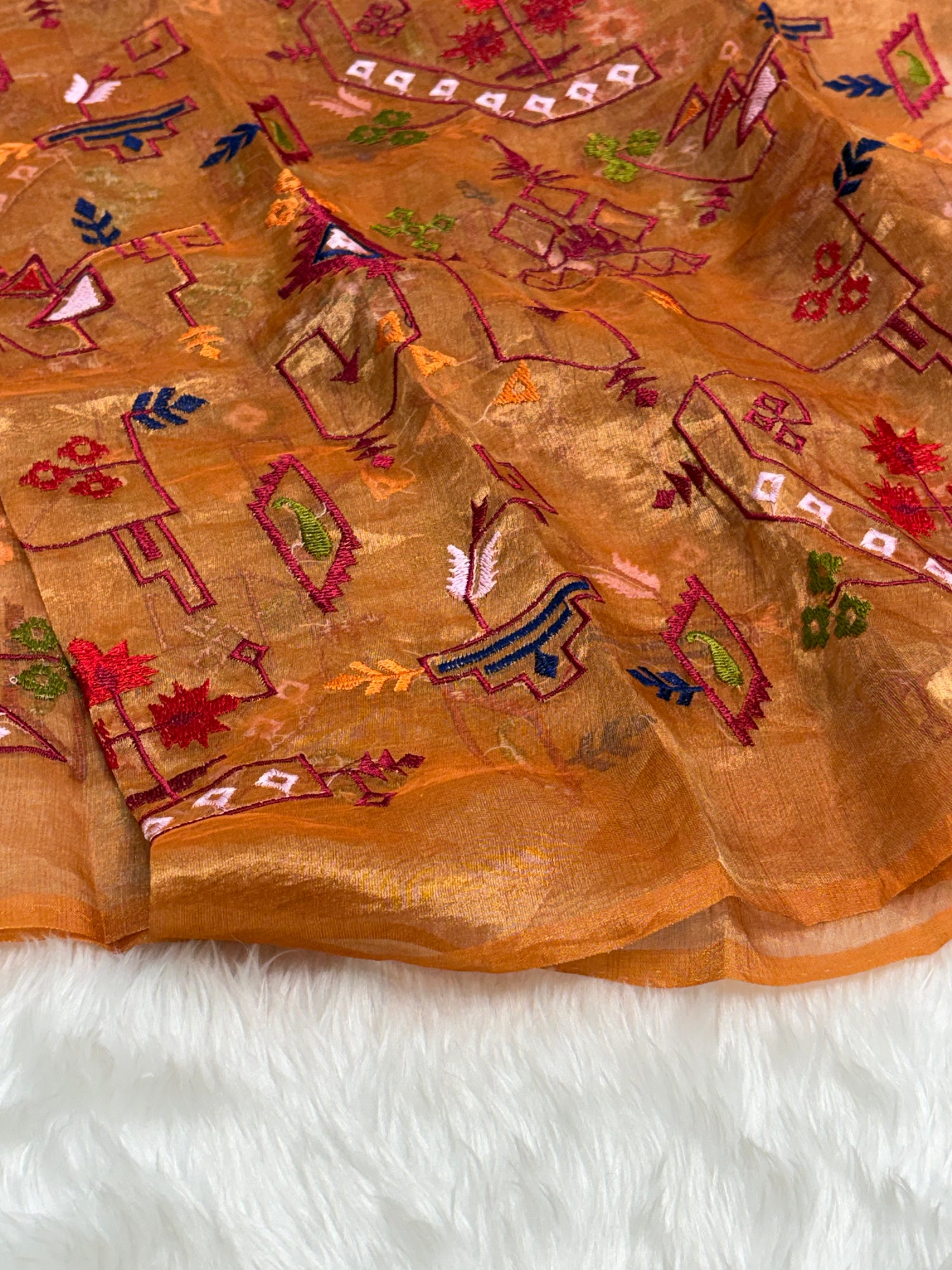 Copper Gold Pure Tissue Banarasi Saree with Meenakari Border and Pathani Style Zari Embroidery