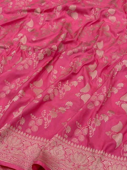 Fuchsia Pink Banarasi Pure Katan Silk Handwoven Saree