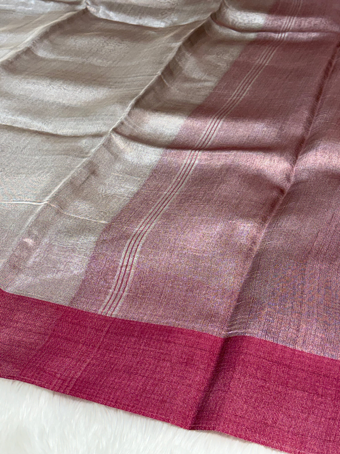 Molten Metallic Pure Tissue Banarasi Saree with Satin Katan Silk Border