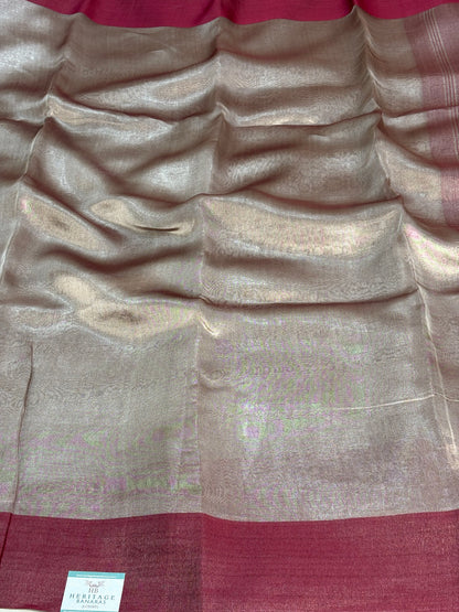 Molten Metallic Pure Tissue Banarasi Saree with Satin Katan Silk Border