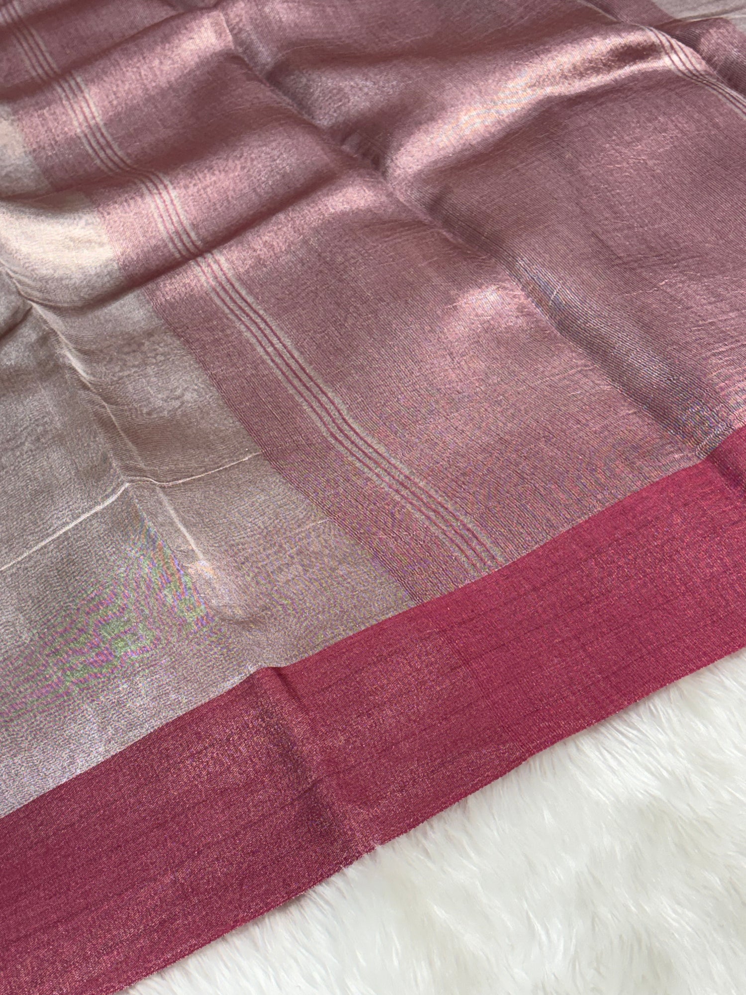 Molten Metallic Pure Tissue Banarasi Saree with Satin Katan Silk Border