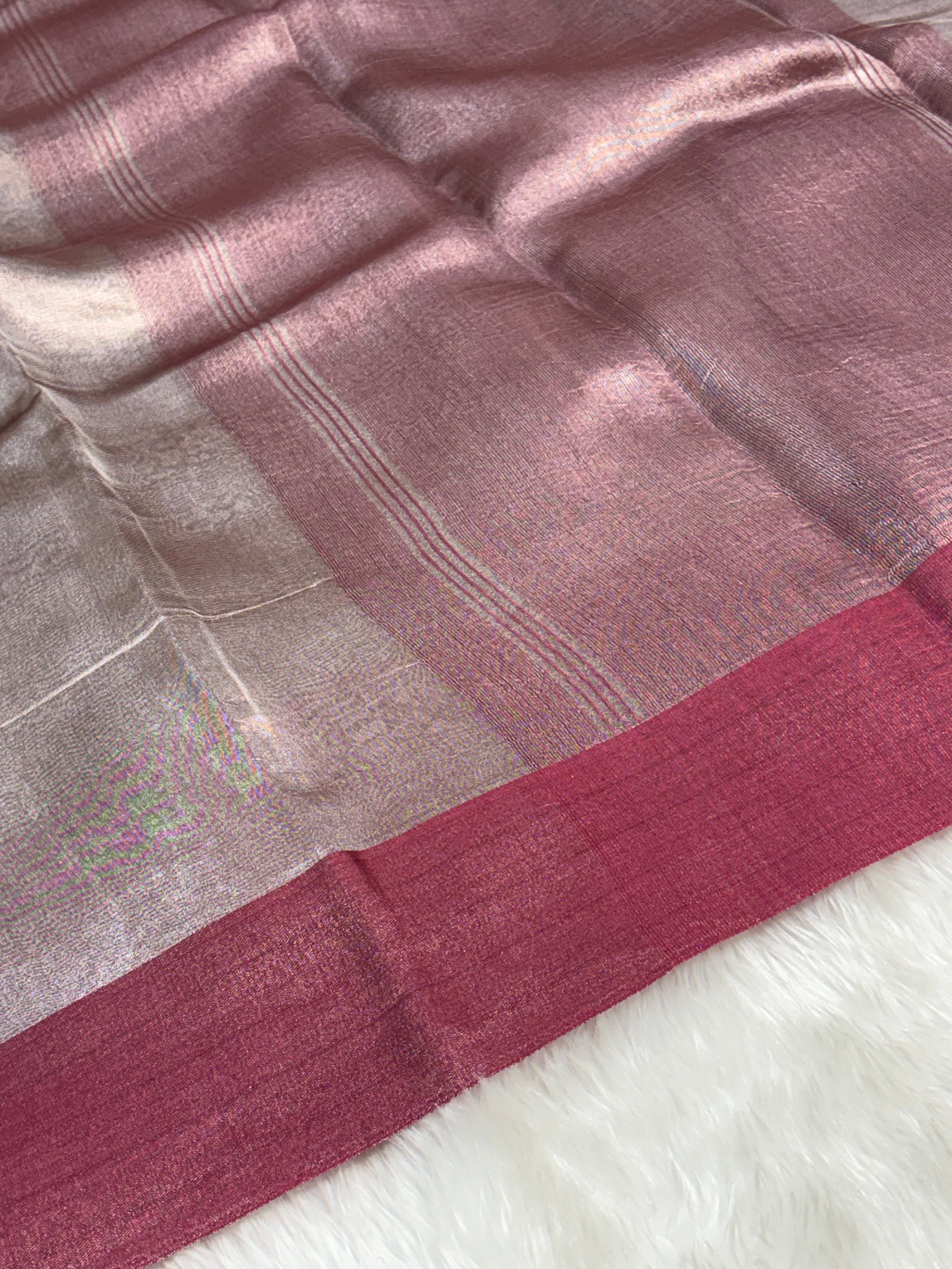 Molten Metallic Pure Tissue Banarasi Saree with Satin Katan Silk Border