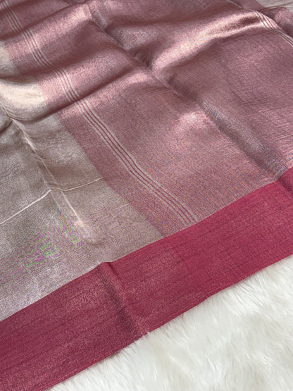 Molten Metallic Pure Tissue Banarasi Saree with Satin Katan Silk Border
