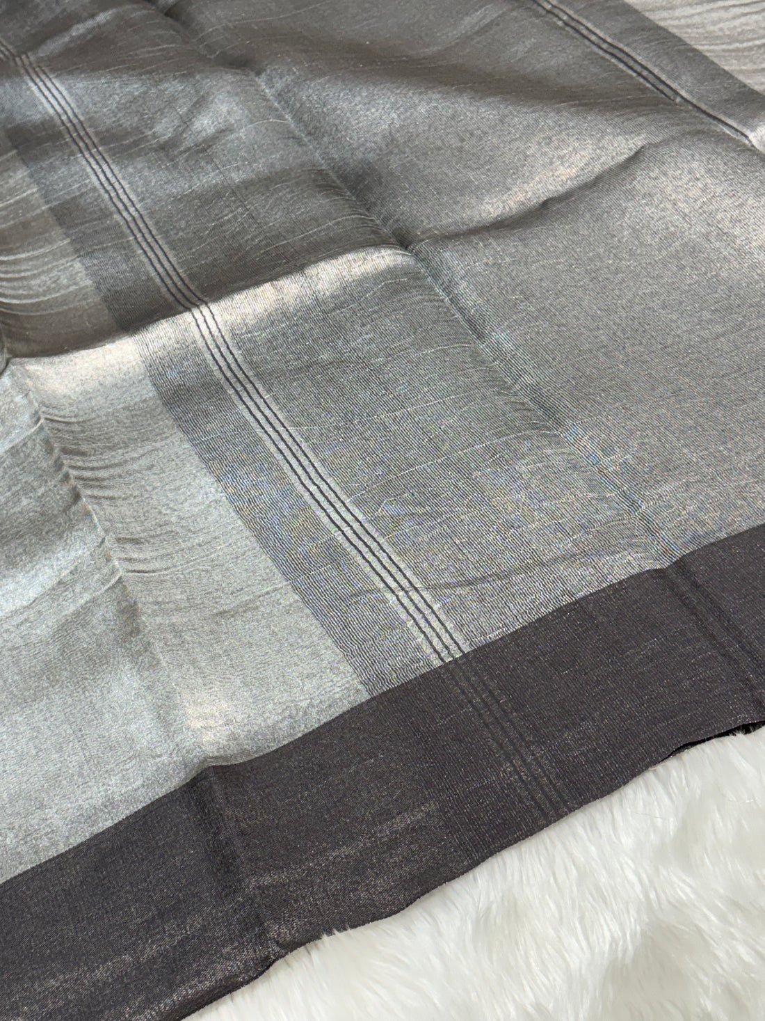 Molten Grey Pure Tissue Banarasi Saree with Satin Katan Silk Border