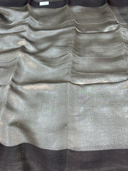 Molten Grey Pure Tissue Banarasi Saree with Satin Katan Silk Border