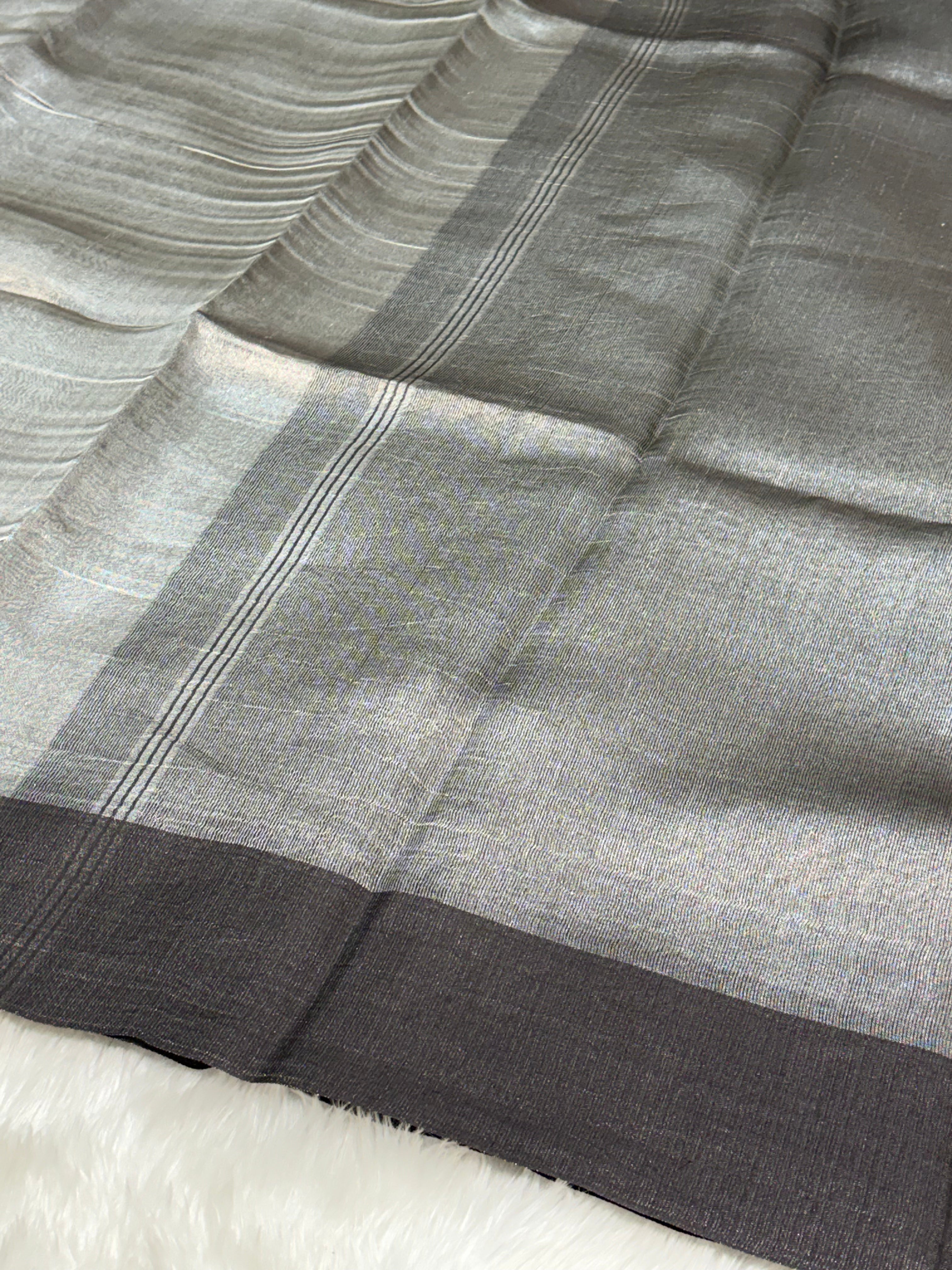 Molten Grey Pure Tissue Banarasi Saree with Satin Katan Silk Border