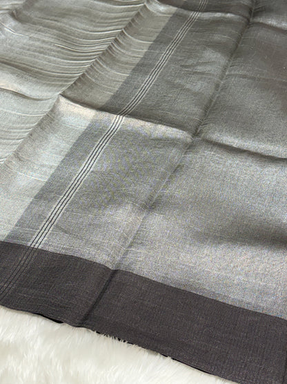 Molten Grey Pure Tissue Banarasi Saree with Satin Katan Silk Border