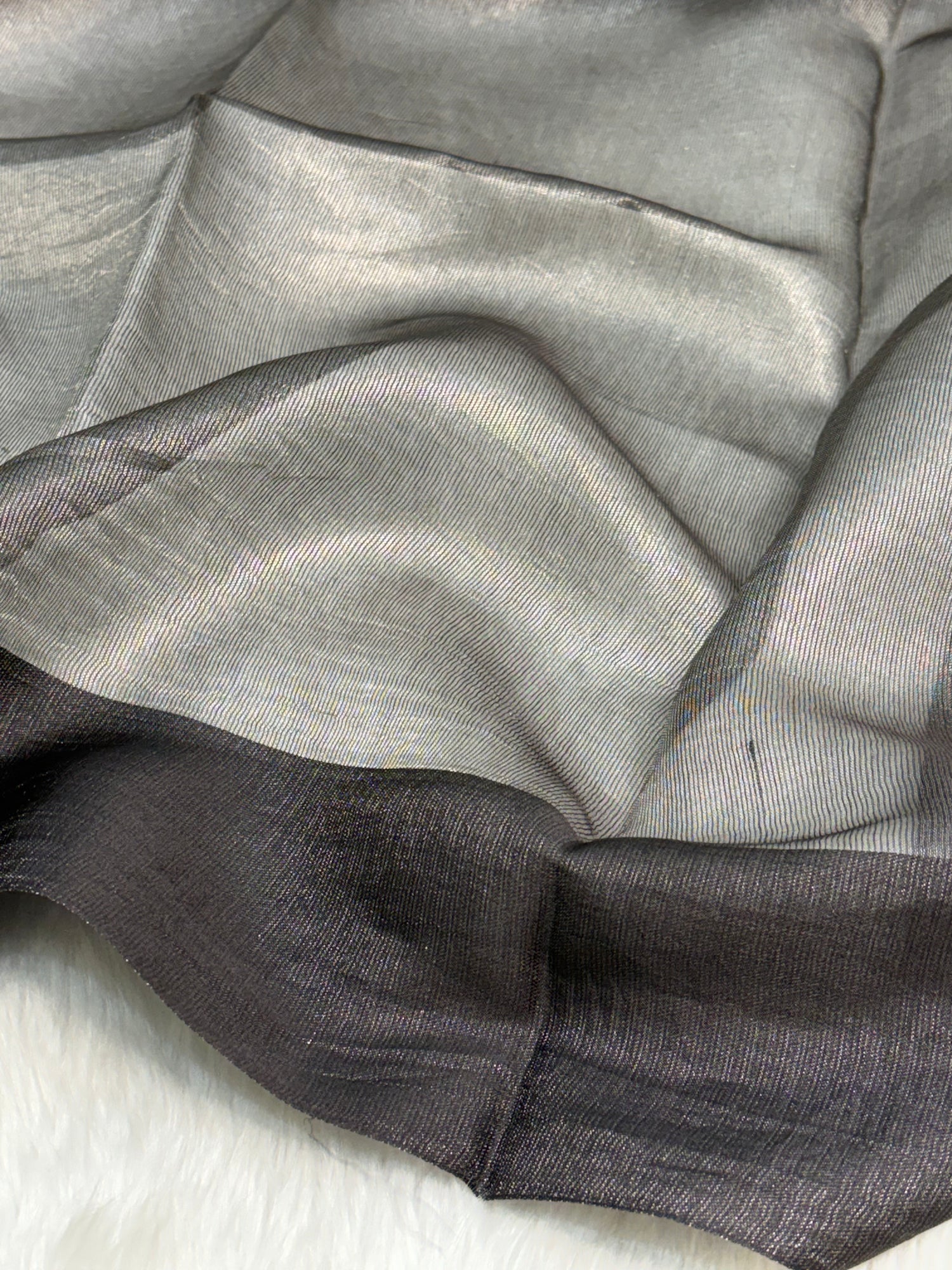 Molten Grey Pure Tissue Banarasi Saree with Satin Katan Silk Border