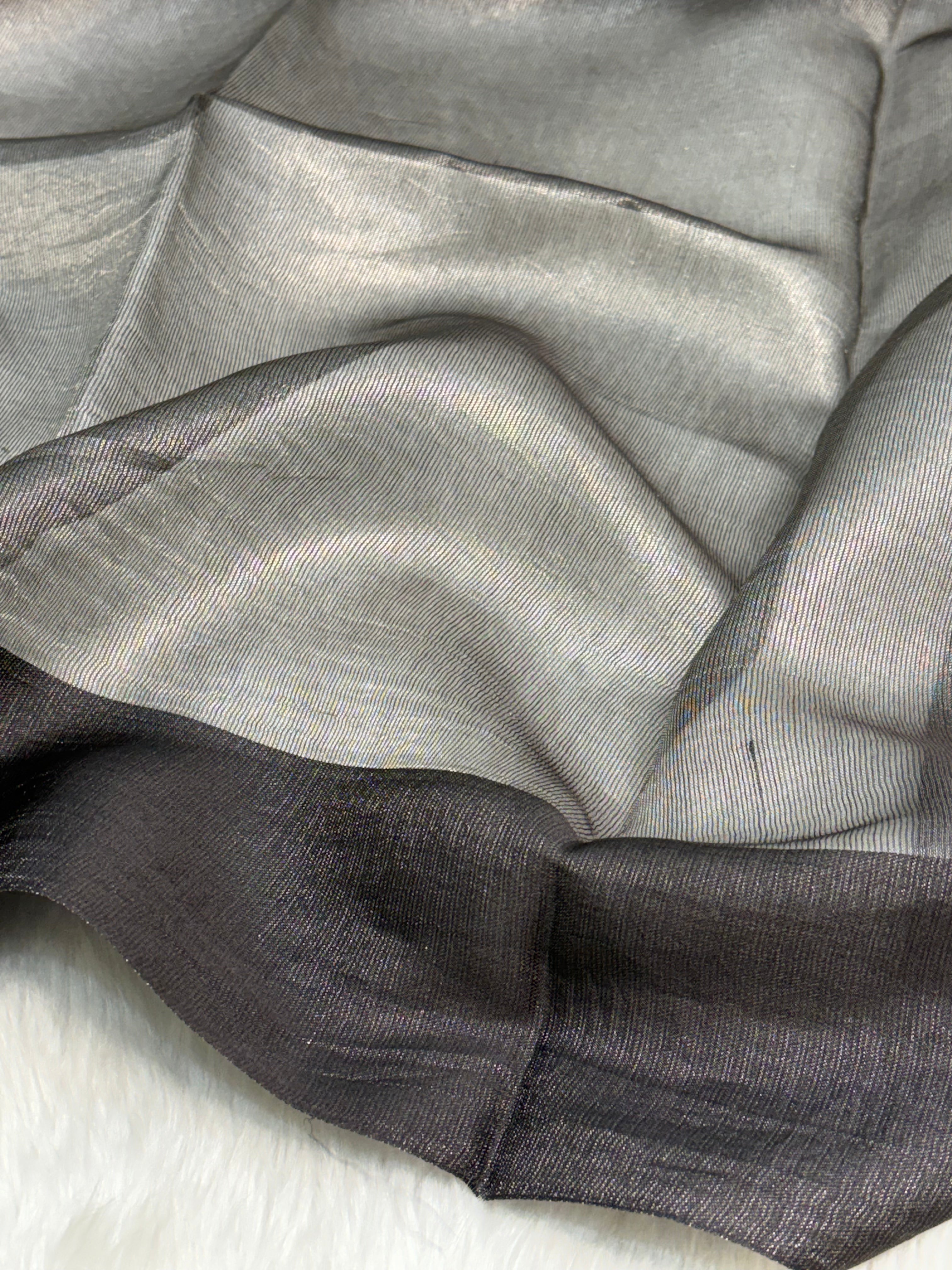 Molten Grey Pure Tissue Banarasi Saree with Satin Katan Silk Border