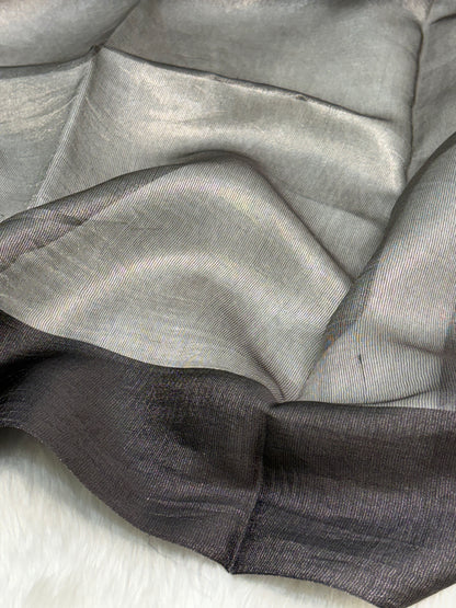 Molten Grey Pure Tissue Banarasi Saree with Satin Katan Silk Border