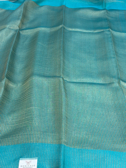 Molten Teal Green Pure Tissue Banarasi Saree with Satin Katan Silk Border