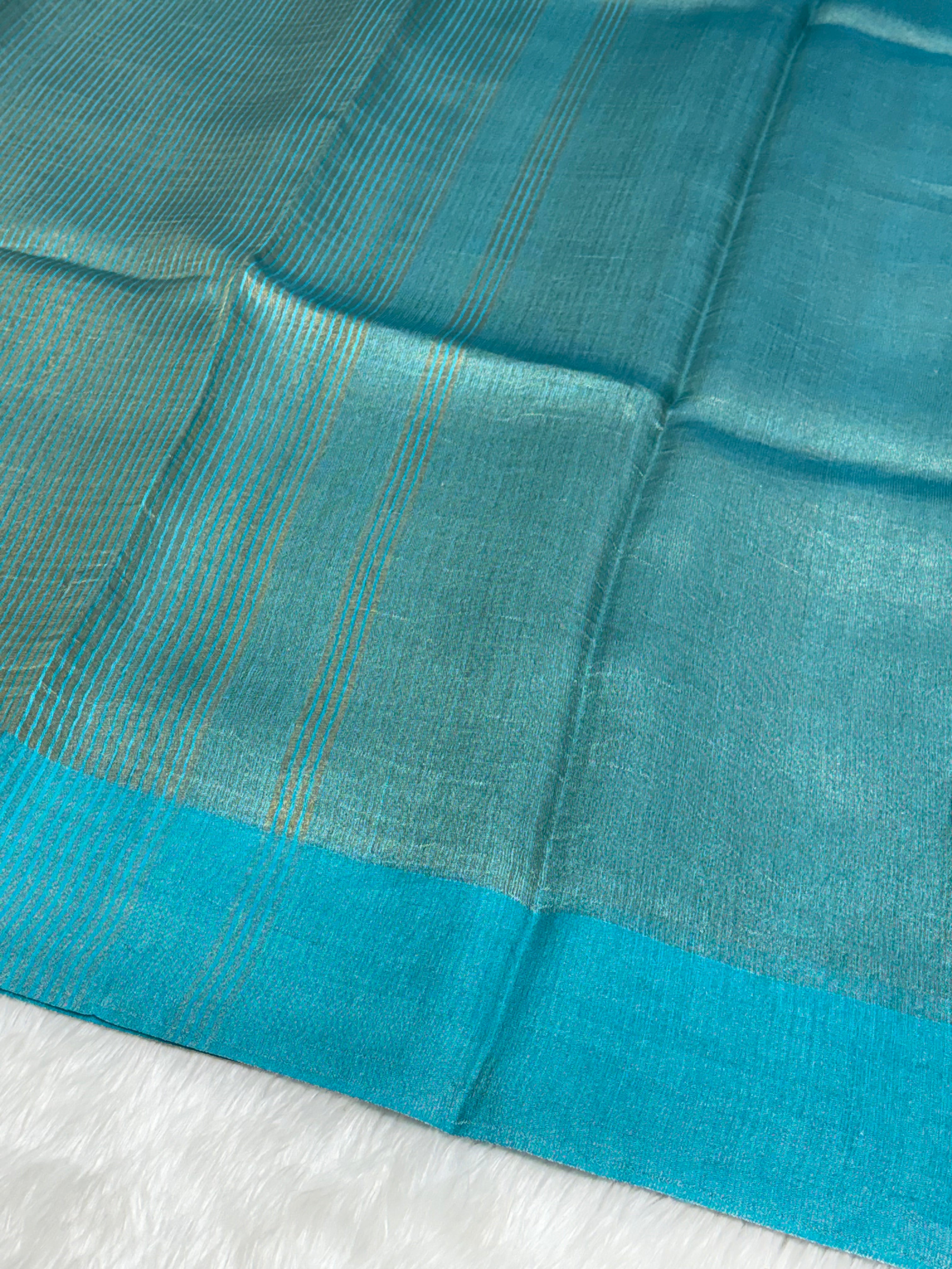 Molten Teal Green Pure Tissue Banarasi Saree with Satin Katan Silk Border