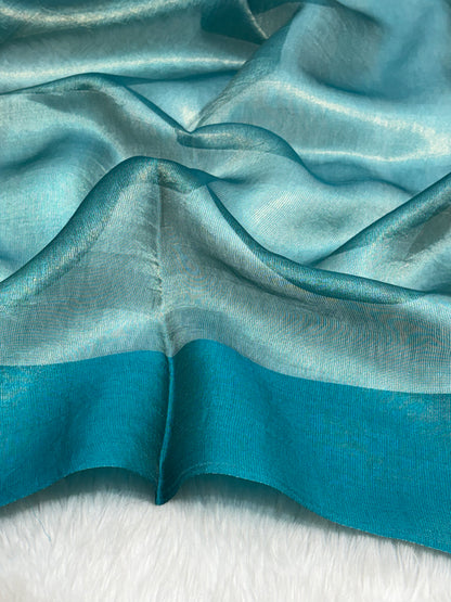 Molten Teal Green Pure Tissue Banarasi Saree with Satin Katan Silk Border