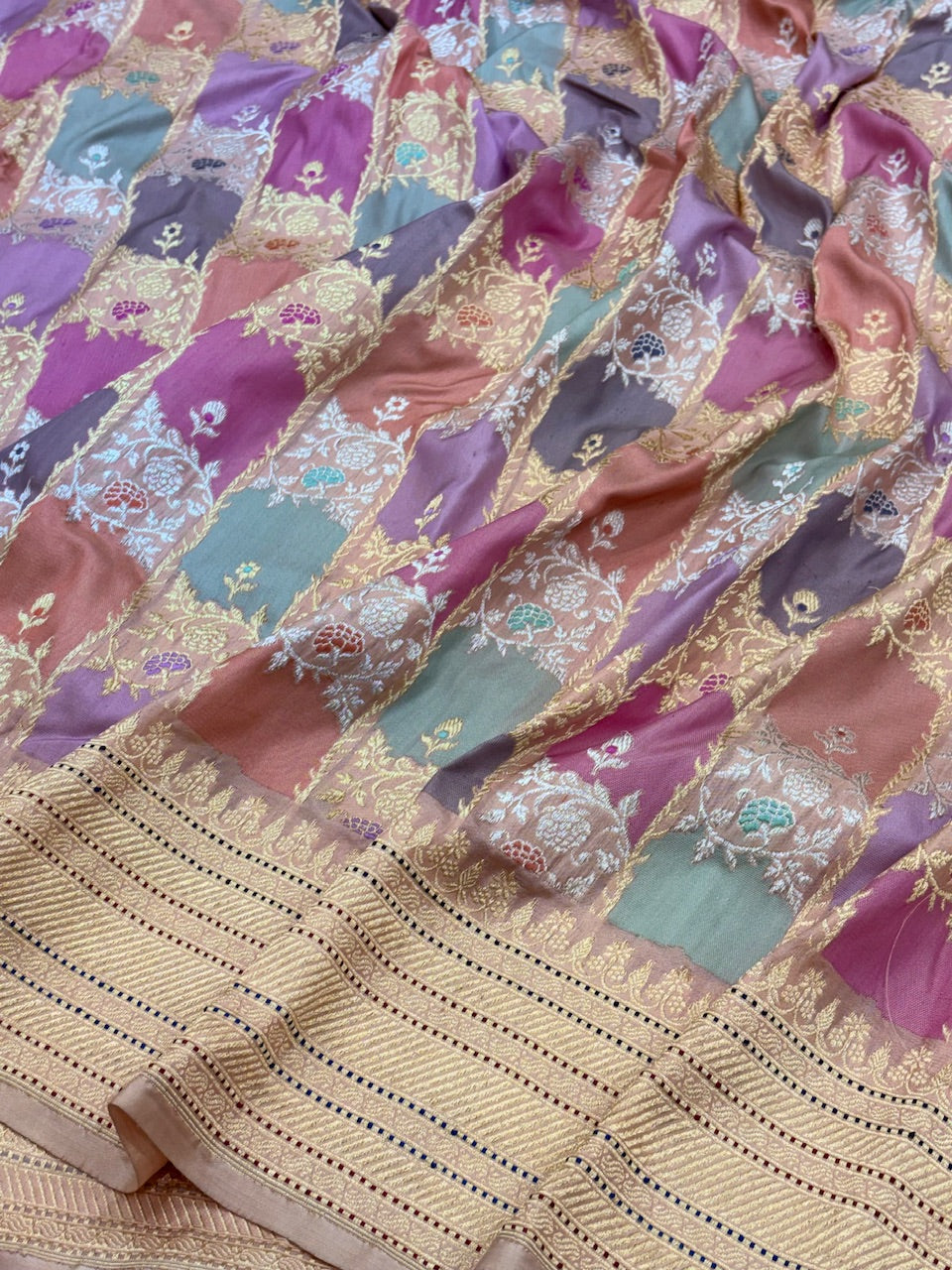 Peach Banarasi Pure Katan Silk Rangkaat Handwoven Saree