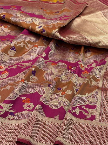 Maroon Banarasi Pure Katan Silk Rangkaat Handwoven Saree