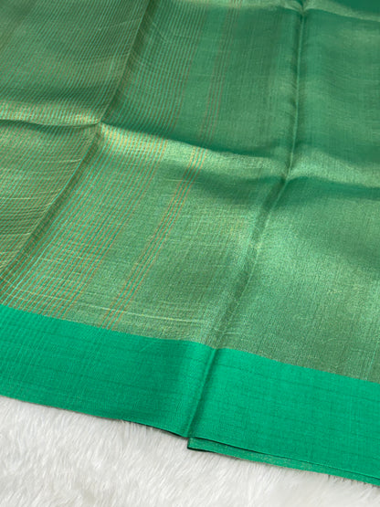Molten Emerald Green Pure Tissue Banarasi Saree with Satin Katan Silk Border