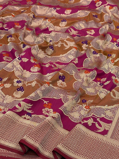 Maroon Banarasi Pure Katan Silk Rangkaat Handwoven Saree