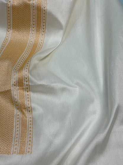 White Moraden Handwoven Banarasi Pure Katan Silk Saree with Meenakari Work