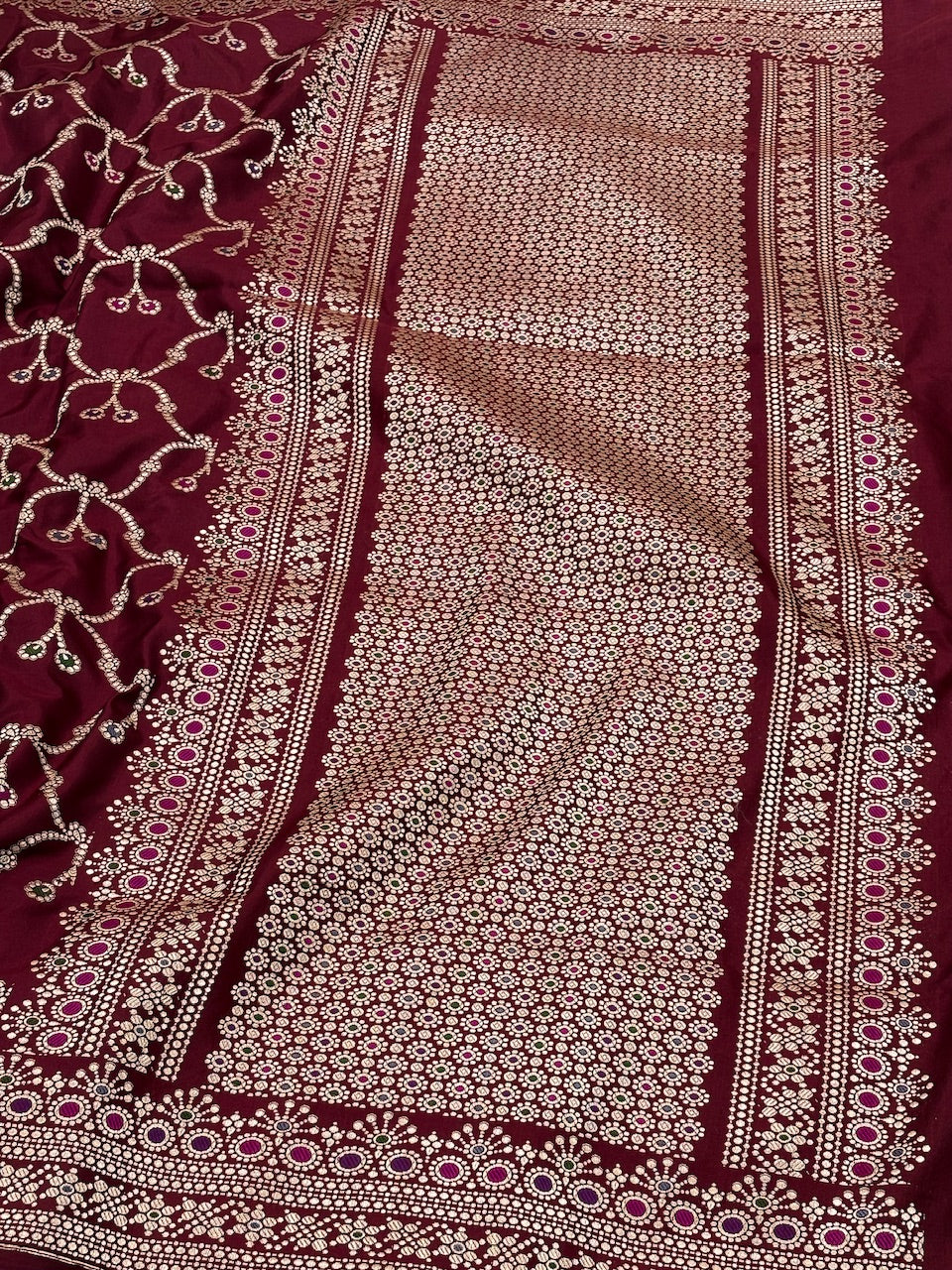Maroon Banarasi Pure Katan Silk Handwoven Saree