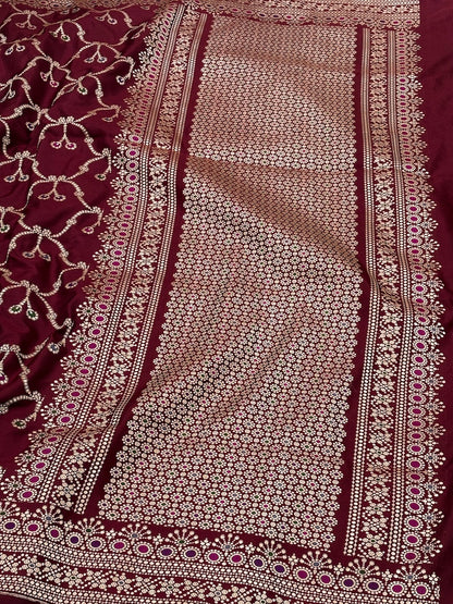 Maroon Banarasi Pure Katan Silk Handwoven Saree