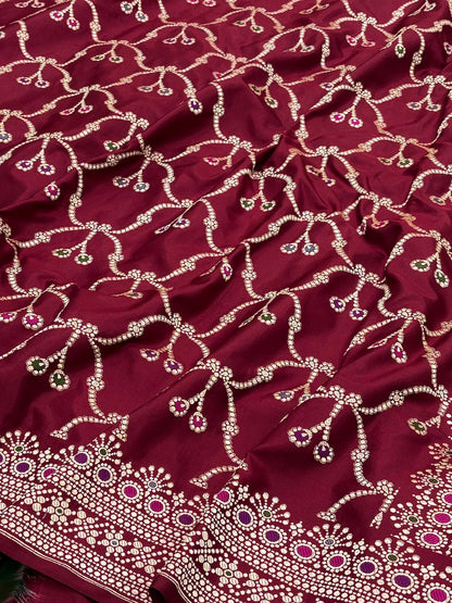 Maroon Banarasi Pure Katan Silk Handwoven Saree