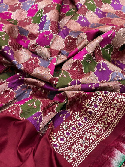 Maroon Banarasi Pure Katan Silk Handwoven Saree