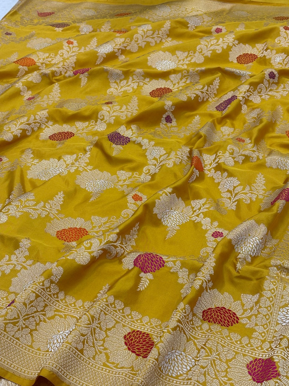 Yellow  Banarasi Pure Katan Silk Handwoven Saree