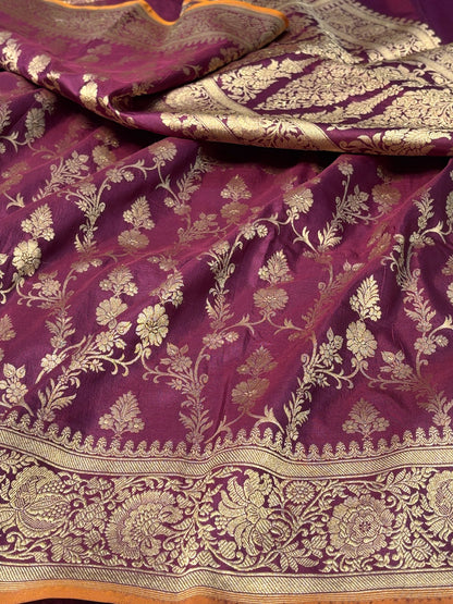 Magenta Pure Banarasi Katan Silk Saree