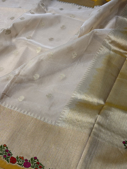 Ivory Banarasi Kora Silk Handwoven Saree