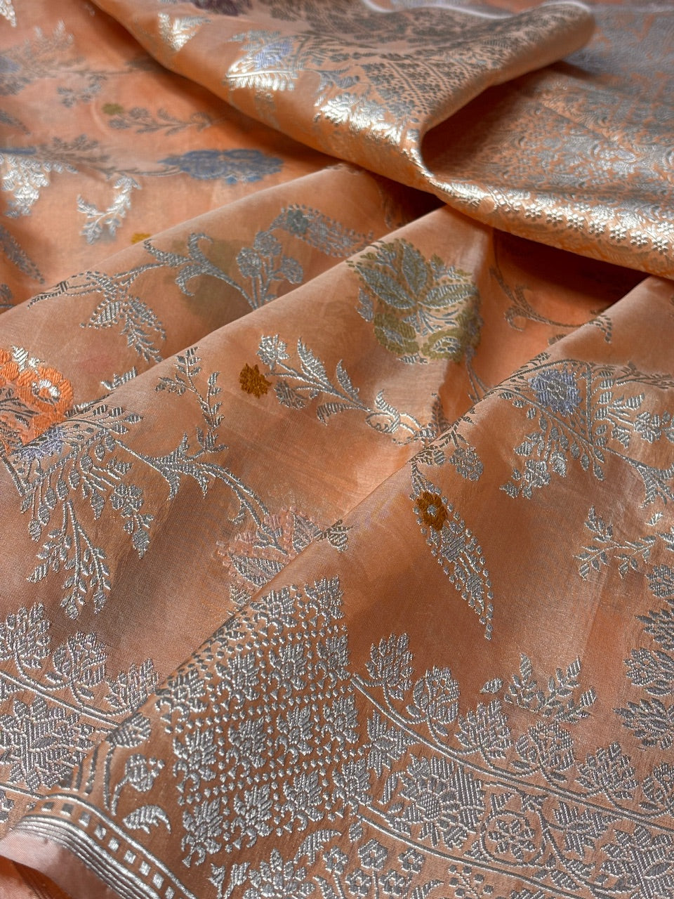 Orange Banarasi Kora Silk Handwoven Saree