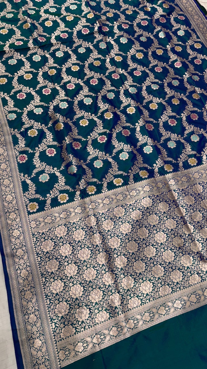 Ocean Blue Pure Banarasi Katan Silk Saree
