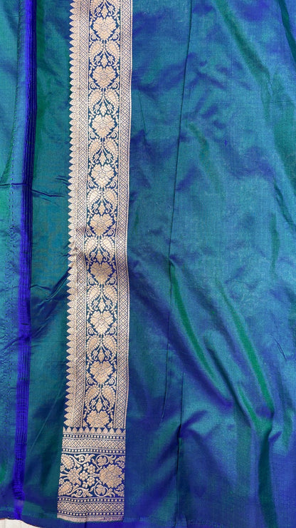 Ocean Blue Pure Banarasi Katan Silk Saree