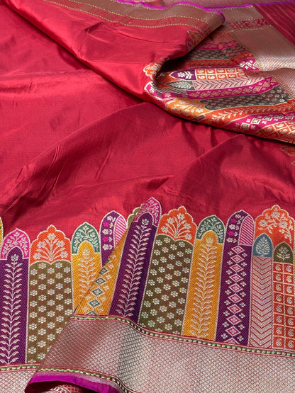 Red Pure Banarasi Katan Silk Handloom Saree