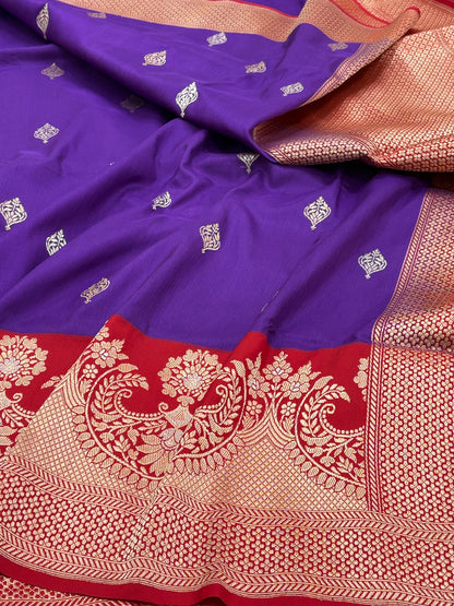 Purple Banarasi Pure Katan Silk Handwoven Saree