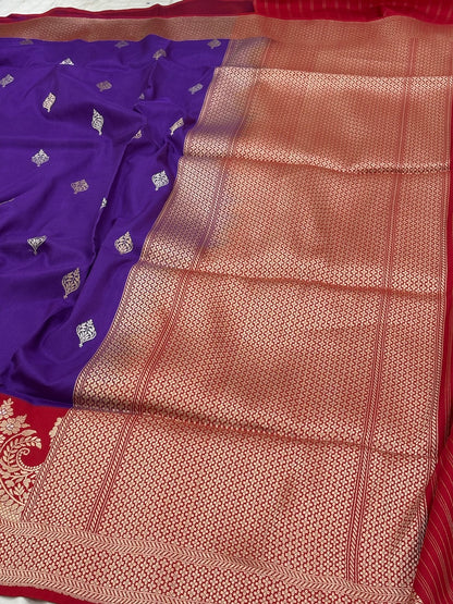 Purple Banarasi Pure Katan Silk Handwoven Saree