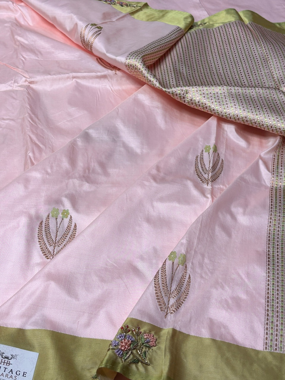 Baby Pink Pure Banarasi Katan Silk Handloom Saree