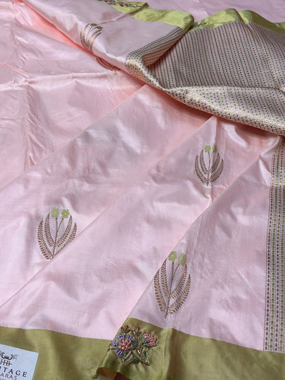 Baby Pink Pure Banarasi Katan Silk Handloom Saree