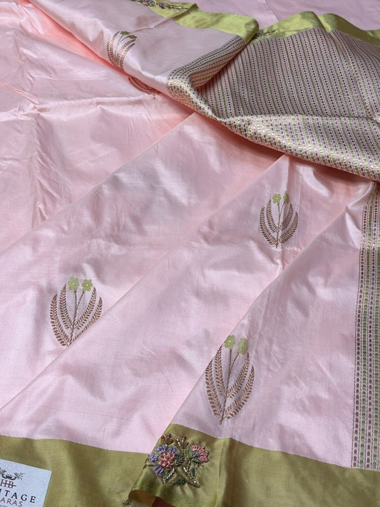 Baby Pink Pure Banarasi Katan Silk Handloom Saree