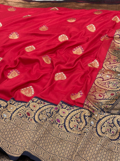 Red Banarasi Pure Katan Silk Handwoven Saree