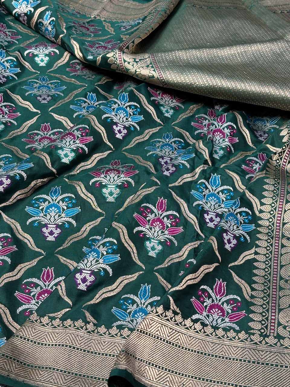 Teal Green Pure Banarasi Katan Silk Handloom Saree