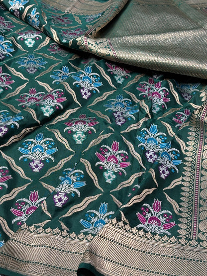 Teal Green Pure Banarasi Katan Silk Handloom Saree